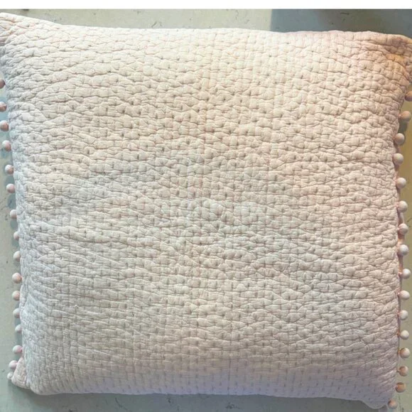 Serena & Lily Pink Quilted Euro Shams with Pom Poms (2) - Picture 1 of 5